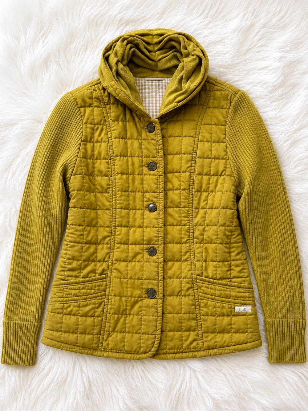 Blue Willi's Quilted Hooded Jacket in green Mustard Yellow color